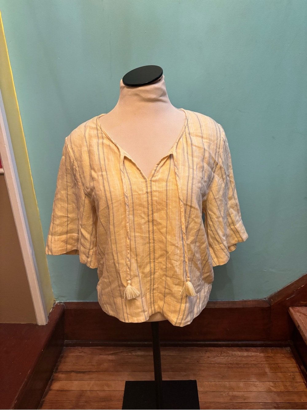 Universal Thread Yellow Striped Tassel V-Neck Blouse